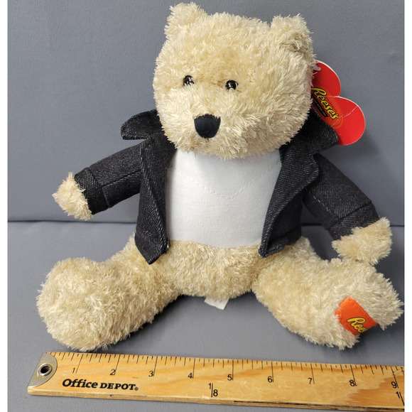 Reese's Bear Plush Galerie Teddy 8" Sitting Denim Jacket Stuffed Animal Toy - Picture 9 of 13